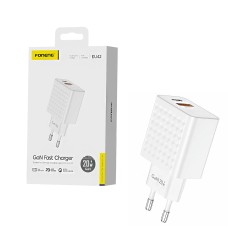 Adaptador Foneng EU42 2 Portas USB-A+Tipo-C PD 20W GAN Branco Adaptador Foneng EU42 2 Portas USB-A+Tipo-C PD 20W GAN Branco