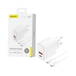 Foneng Charger EU42 2 Ports USB+Tipo-C PD 20W GAN with Type-C to Type-C Cable White Foneng Charger EU42 2 Ports USB+Tipo-C PD 20W GAN with Type-C to Type-C Cable White