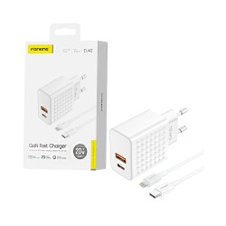 Foneng Charger EU42 2 Ports USB+Tipo-C PD 20W GAN with Type-C to Lightning Cable White Foneng Charger EU42 2 Ports USB+Tipo-C PD 20W GAN with Type-C to Lightning Cable White