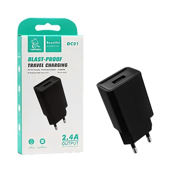 Adaptador Denmen DC01 USB-A 2,4A Preto Adaptador Denmen DC01 USB-A 2,4A Preto