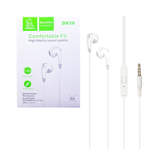 Auscultadores Denmen DR20 com Microfone 3.5mm 1,2m Branco Auscultadores Denmen DR20 com Microfone 3.5mm 1,2m Branco