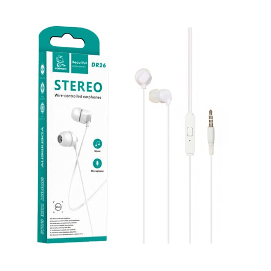 Auscultadores Denmen DR26 com Microfone 3.5mm 1,2m Branco