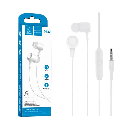 Denmen Earphones DR27 with Microphone 3.5mm 1.2m White Denmen Earphones DR27 with Microphone 3.5mm 1.2m White