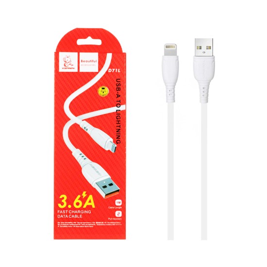 Cabo Denmen D71L Lightning 3,6A 1m Branco