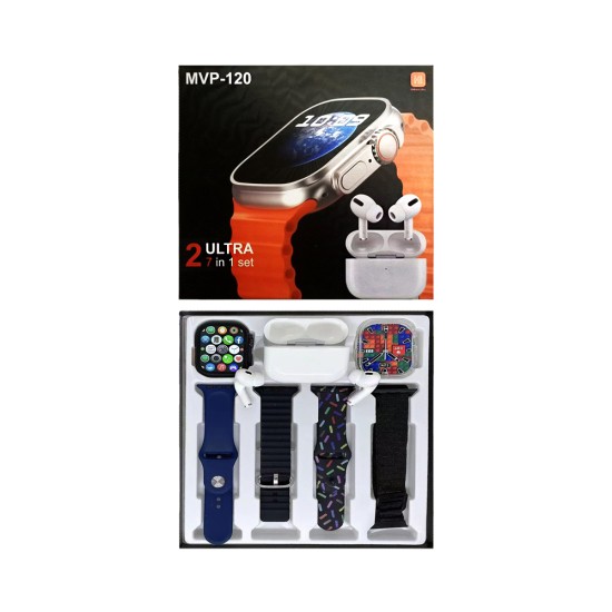 Smartwatch MVP-120 With 4 Straps and Airpods Pro 2.3" 49mm (Call Version) Black