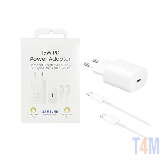 Samsung Charger EP-T1510XBEGEU Type-C Port PD 15W with Type-C to Type-C Cable 3A 1m White