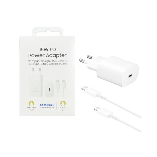 Cargador Samsung EP-T1510XBEGEU Puerto Tipo-C PD 15W con Cable Tipo-C a Tipo-C 3A 1m Blanco Cargador Samsung EP-T1510XBEGEU Puerto Tipo-C PD 15W con Cable Tipo-C a Tipo-C 3A 1m Blanco