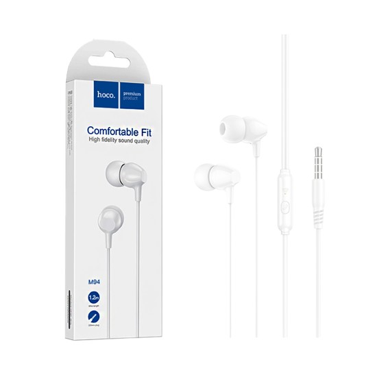 Auscultadores com Cabo Hoco M94 universal com Microfone 3,5mm 1,2m Branco