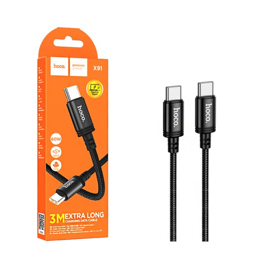 Cabo Hoco X91 Radiance Tipo-C para Tipo-C 60W 3A 3M Preto