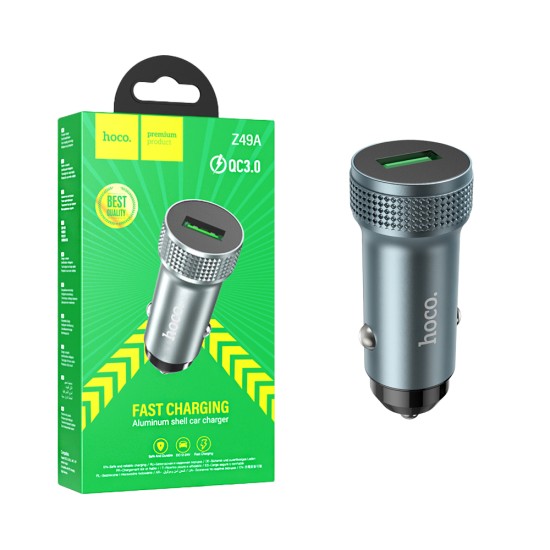Carregador de Carro Hoco Z49A Level 18W QC3,0 Cinza Metálico