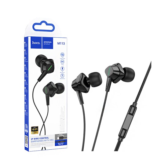 Auscultadores com Cabo Hoco M113 Clear com Microfone Lightning 1,2m Preto