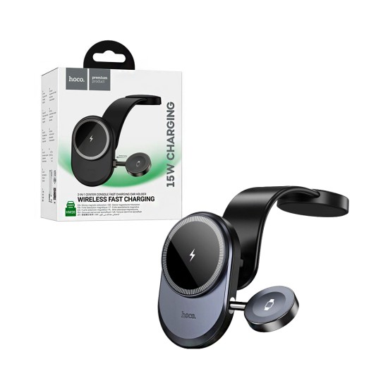 Hoco Magnetic Car Phone Holder HW28 Excelso with 2-in-1 Wireless Charging for Dashboard 15W Black Gray