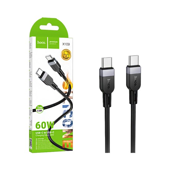 Cabo Hoco X109 Energy Tipo-C para Tipo-C PD 60W 3A 1M Preto Cabo Hoco X109 Energy Tipo-C para Tipo-C PD 60W 3A 1M Preto
