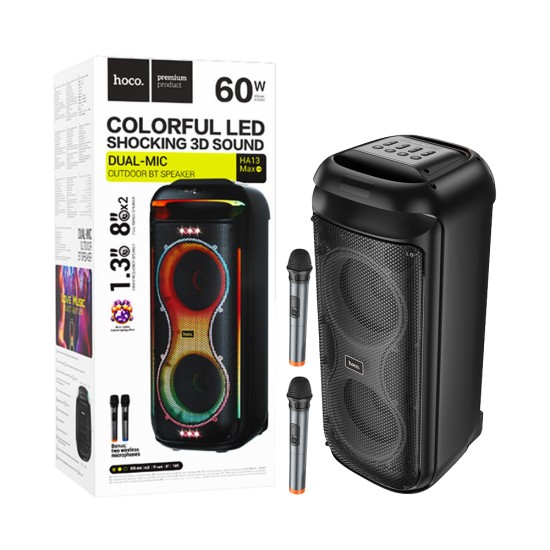 Coluna Sem Fio Portátil Hoco HA13 Max Ramon com Microfone Duplo Preto Coluna Sem Fio Portátil Hoco HA13 Max Ramon com Microfone Duplo Preto