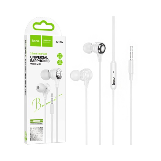 Auscultadores com Cabo Hoco M116 Benevolent com Microfone 3,5mm 1,2m Branco Auscultadores com Cabo Hoco M116 Benevolent com Microfone 3,5mm 1,2m Branco