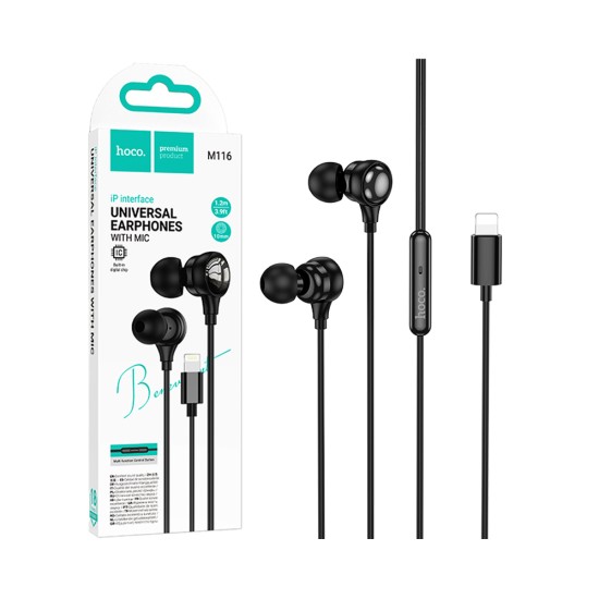 Auscultadores com Cabo Hoco M116 Benevolent com Microfone Lightning 1,2m Preto Auscultadores com Cabo Hoco M116 Benevolent com Microfone Lightning 1,2m Preto