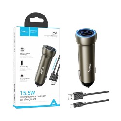 Hoco Car Charger Z54 Prosperous 2 Port USB 15.5W with Lightning Cable 1m Gold Hoco Car Charger Z54 Prosperous 2 Port USB 15.5W with Lightning Cable 1m Gold