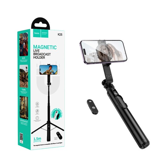 Suporte para Telefone Magnético Hoco K25 Sherkhan para transmissão ao vivo Preto Suporte para Telefone Magnético Hoco K25 Sherkhan para transmissão ao vivo Preto
