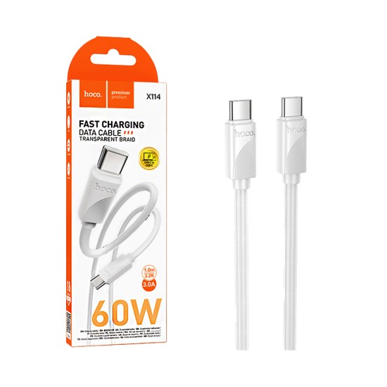 Cabo Hoco X114 Energy Tipo-C para Tipo-C 60W 3A 1M Branco Cabo Hoco X114 Energy Tipo-C para Tipo-C 60W 3A 1M Branco