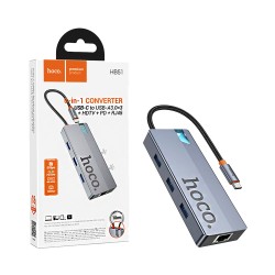 Adaptador Conversor Hoco HB51 Wow Tipo-C to HDTV+RJ45+PD+3USB 3,0 100W 18cm Cinza Espacial Profundo Adaptador Conversor Hoco HB51 Wow Tipo-C to HDTV+RJ45+PD+3USB 3,0 100W 18cm Cinza Espacial Profundo