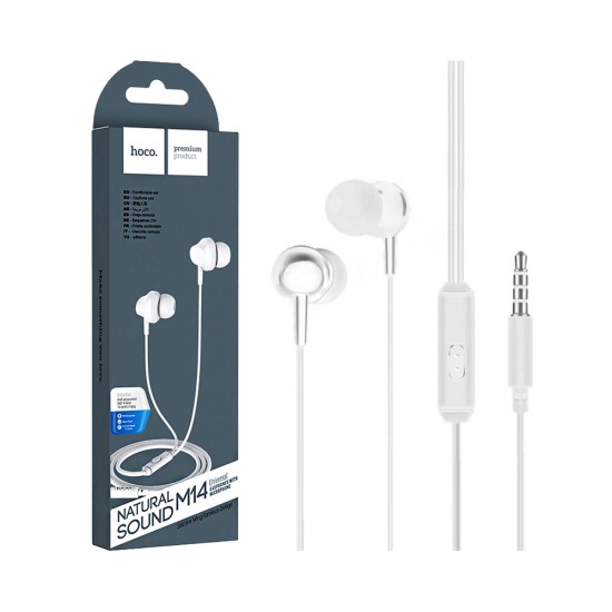 Auscultadores com Cabo Hoco M14 Initial sound com Microfone 3,5mm 1,2m Branco