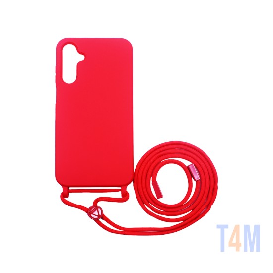 Capa de Silicone com Cordão para Samsung Galaxy A15 4G/A15 5G Vermelho