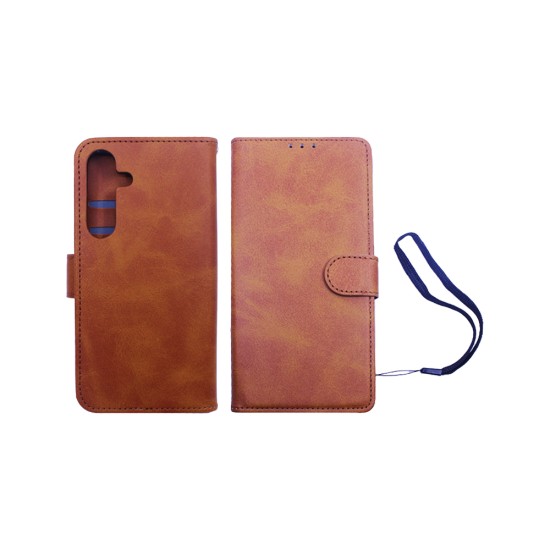 Leather Flip Cover with Internal Pocket for Samsung Galaxy S24 Gold Leather Flip Cover with Internal Pocket for Samsung Galaxy S24 Gold