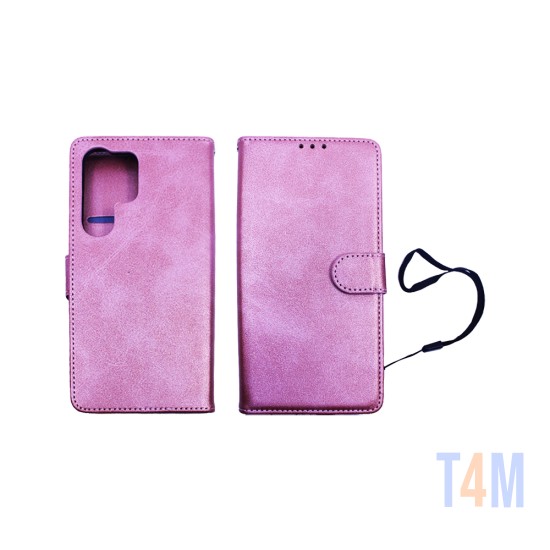 Capa Flip de Couro com Bolso Interno para Samsung Galaxy S24 Ultra Rosa