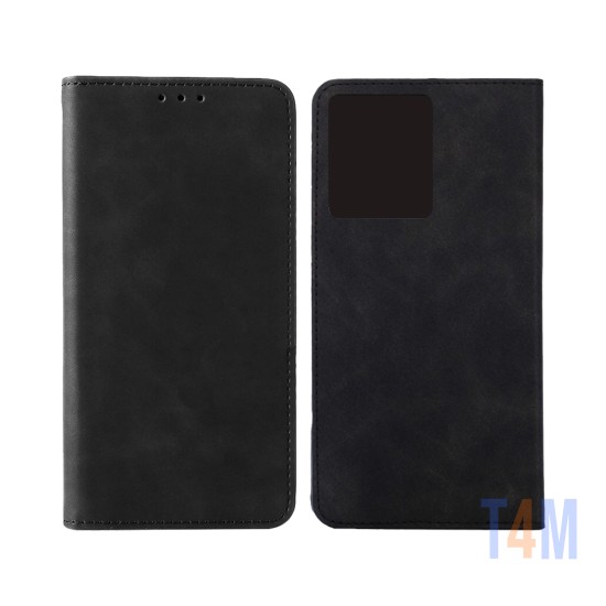 Leather Flip Cover with Internal Pocket for Vivo Y22s Black