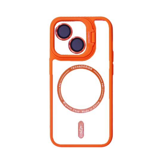 Magnetic Case with Camera Lens for Apple iPhone 15 Orange Magnetic Case with Camera Lens for Apple iPhone 15 Orange