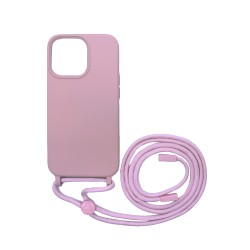 Capa de Silicone com Cordão para Apple iPhone 13 Pro Rosa Capa de Silicone com Cordão para Apple iPhone 13 Pro Rosa