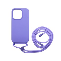 Capa de Silicone com Cordão para Apple iPhone 13 Pro Roxo Capa de Silicone com Cordão para Apple iPhone 13 Pro Roxo