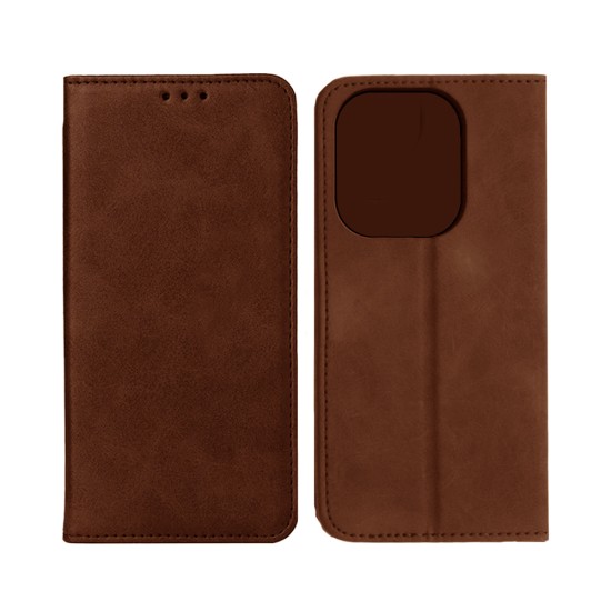 Capa Flip de Couro com Bolso Interno para Apple iPhone 16 Pro Marrom