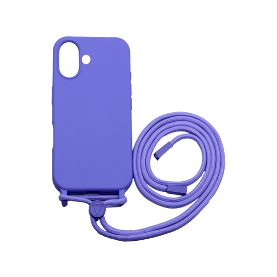 Funda de Silicona con Cuerda para Apple iPhone 16 Púrpura Funda de Silicona con Cuerda para Apple iPhone 16 Púrpura