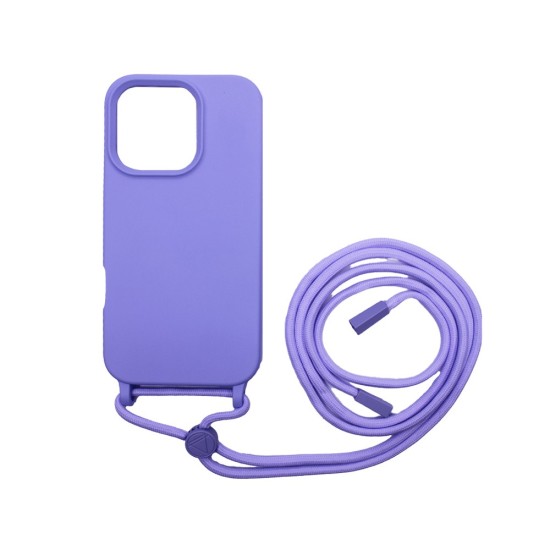 Funda de Silicona con Cuerda para Apple iPhone 16 Pro Púrpura