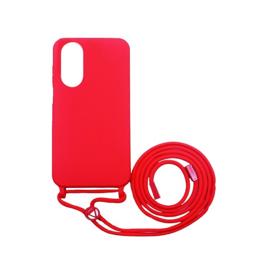 Capa de Silicone com Cordão para Oppo A38 5G Vermelho Capa de Silicone com Cordão para Oppo A38 5G Vermelho