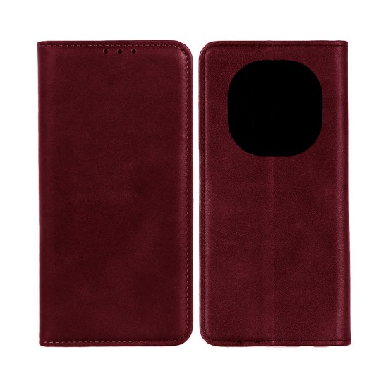 Capa Flip de Couro com Bolso Interno para Xiaomi Redmi Note 14 Pro/Redmi Note 14 Pro Plus 5G Vermelho