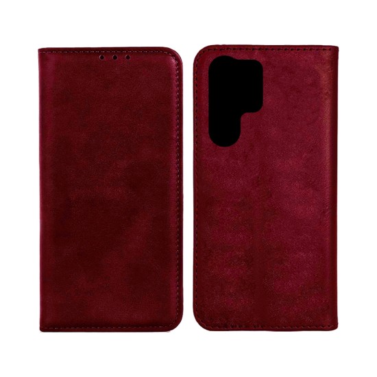 Capa de Couro com Bolso Interno para Samsung Galaxy S25 Ultra Vermelho Capa de Couro com Bolso Interno para Samsung Galaxy S25 Ultra Vermelho