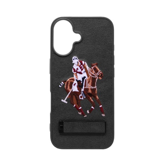 Capa Duro Designer US Polo Com Suporte para Apple iPhone 16 Preto Capa Duro Designer US Polo Com Suporte para Apple iPhone 16 Preto