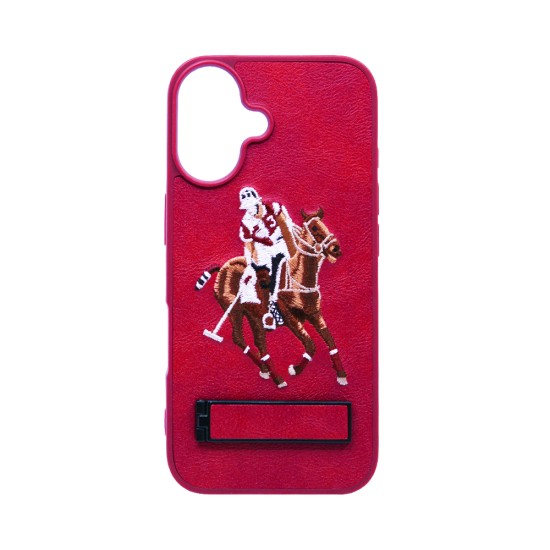 Capa Duro Designer US Polo Com Suporte para Apple iPhone 16 Vermelho Capa Duro Designer US Polo Com Suporte para Apple iPhone 16 Vermelho