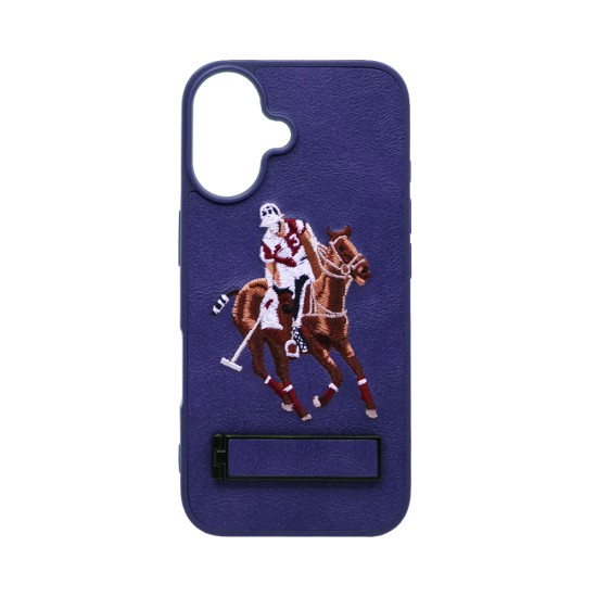 Capa Duro Designer US Polo Com Suporte para Apple iPhone 16 Azul Capa Duro Designer US Polo Com Suporte para Apple iPhone 16 Azul