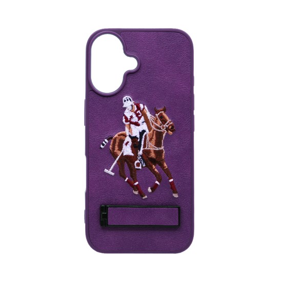 Capa Duro Designer US Polo Com Suporte para Apple iPhone 16 Roxo Capa Duro Designer US Polo Com Suporte para Apple iPhone 16 Roxo
