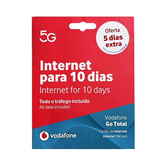 Cartão SIM Vodafone Go Total 5G Internet Ilimitada por 10+5 dias Cartão SIM Vodafone Go Total 5G Internet Ilimitada por 10+5 dias