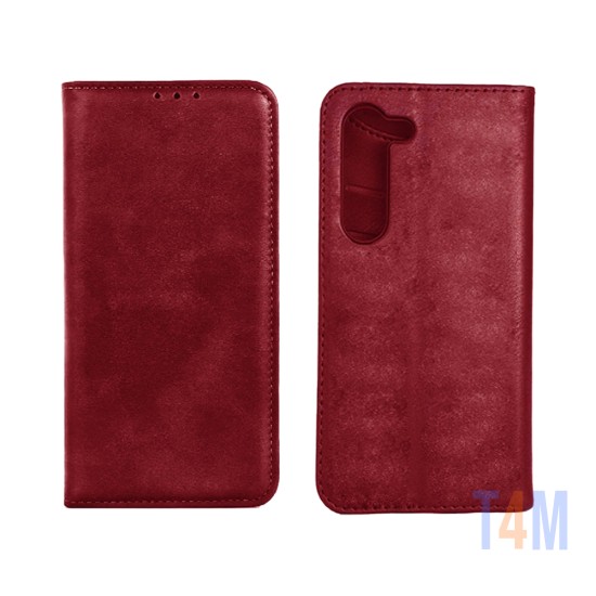 Capa Flip de Couro com Bolso Interno para Samsung Galaxy A05S Vermelho