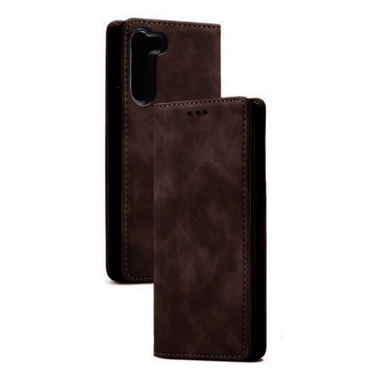 Leather Flip Cover with Internal Pocket For Samsung Galaxy S23 Plus Brown
