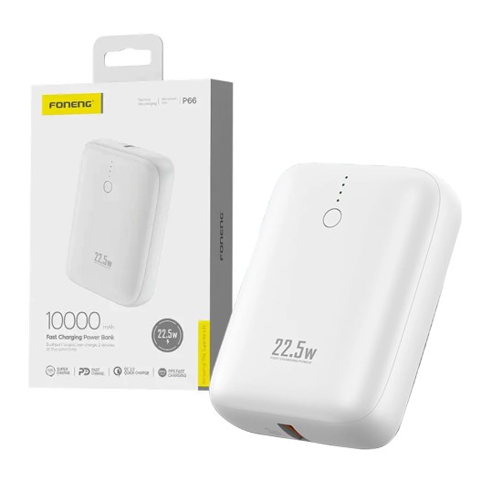 Foneng Mini Power Bank P66 with 2 Outputs 10000mAh 22.5W White Foneng Mini Power Bank P66 with 2 Outputs 10000mAh 22.5W White