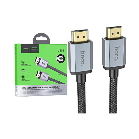 Cabo HDMI Hoco US03 2.0 4k HD para computador 3m Preto Cabo HDMI Hoco US03 2.0 4k HD para computador 3m Preto