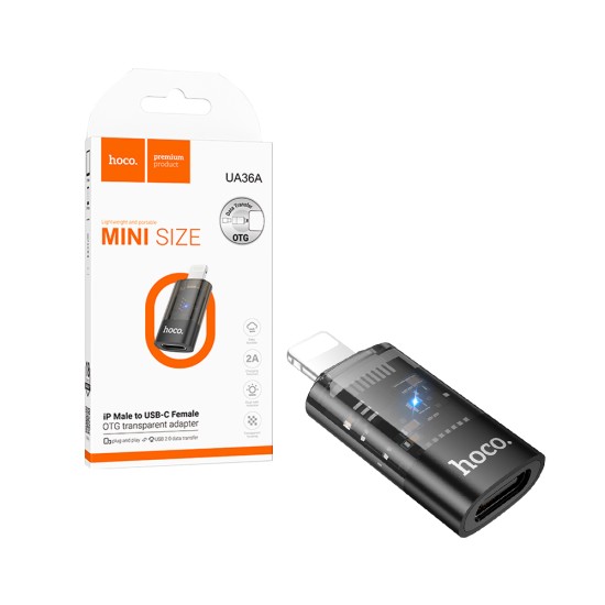 Adaptador OTG Hoco UA36 Lightning Macho Para USB Fêmea 2,0 Preto