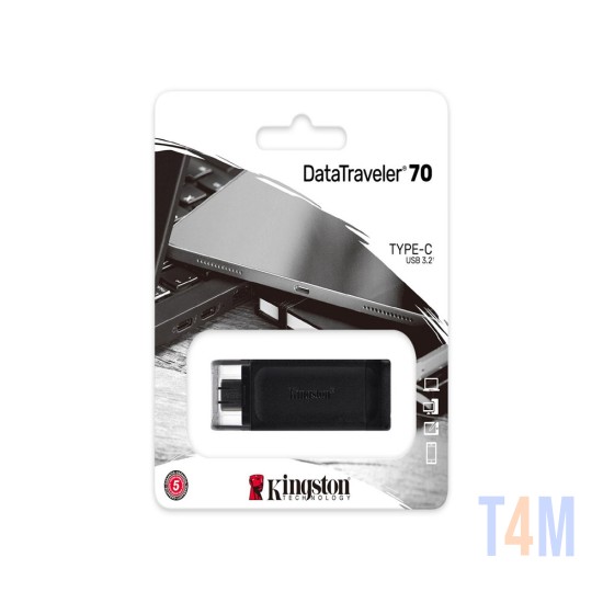 Pendrive Kingston DT70 64GB Data Traveler USB 3,2 Tipo-C Preto